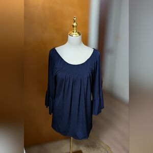 Cable & Gauge Navy Blouse with Flared Sleeves